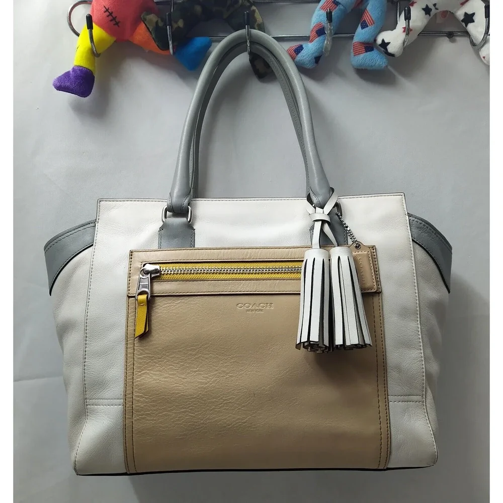 Coach Legacy Colorblock Candace Cream Leather Carryall Satchel Shoulder Bag